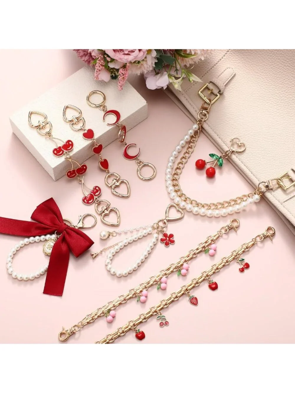 9 Pcs Purse Extender Chains & Cute Keychain Bag Charms for Handbags & Backpacks
